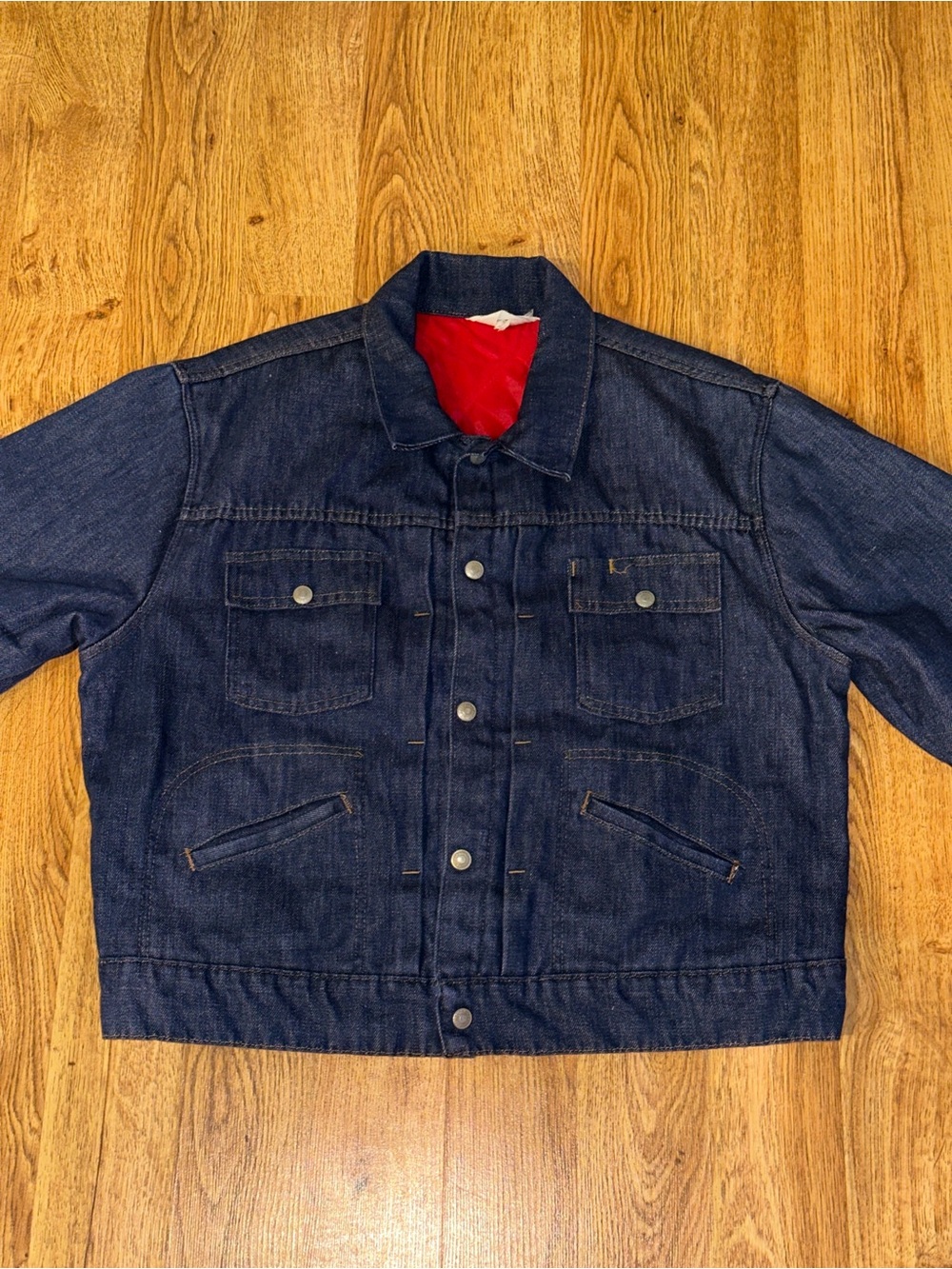 VTG 70s JC Penney Ranchcraft Type 2 Pleated Red Lined Denim Trucker Jean Jacket